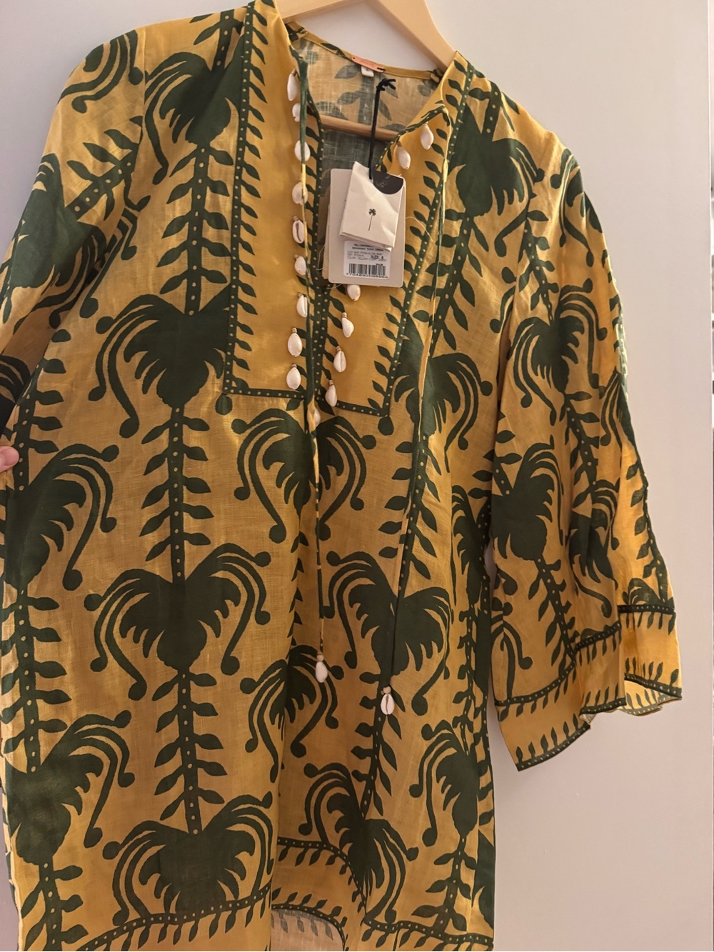 Johanna Ortiz - Women's Yellow & Green Printed Tunic Dress - Shell Button Detail - Picture 5 of 7